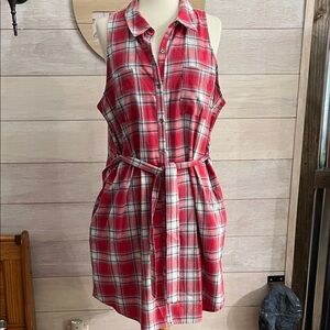 Plaid Sleeveless Shirt Dress